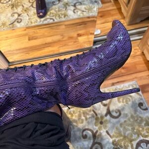 Faux Snakeskin Purple Stiletto Boots